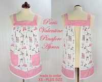 Romantic Paris Valentine Pinafore Apron with no ties, relaxed fit smock apron with pockets, LAST ONE made to order