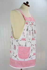 Romantic Paris Valentine Pinafore Apron with no ties, relaxed fit smock apron with pockets, LAST ONE made to order