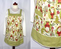 Woodland Christmas Pinafore with no ties, relaxed fit smock with pockets, holiday baking apron, Santa and owls, LAST ONE
