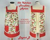 50s Kitchen Pinafore Apron with no ties, smock apron with pockets made-to-order XS to 5X, select fabric arrangement options