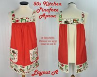 50s Kitchen Pinafore Apron with no ties, smock apron with pockets made-to-order XS to 5X, select fabric arrangement options