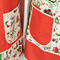 50s Kitchen Pinafore Apron with no ties, smock apron with pockets made-to-order XS to 5X, select fabric arrangement options