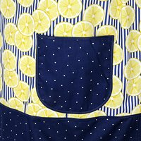 Sunny Lemons on Navy Pinafore Apron with no ties, relaxed fit smock apron with pockets, made to order XS - 5X