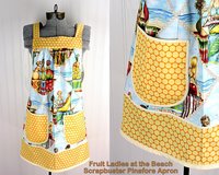XS/S/M Fruit Ladies at the Beach Scrapbuster Pinafore, retro smock with pockets, no tie apron doesn't touch neck, ready to ship