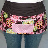 Carnival Bloom Utility Waist Apron with pockets for Vendor, Teacher, Server- includes a secure zipper money pocket