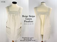 SHIPS FAST~ Beige Stripe Linen Pinafore with no ties, washed linen smock with pockets (oatmeal color) Standard Size L/XL/2X ready to ship