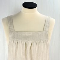 SHIPS FAST~ Beige Stripe Linen Pinafore with no ties, washed linen smock with pockets (oatmeal color) Standard Size L/XL/2X ready to ship