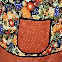 Sunflower Harvest Pinafore with no ties, relaxed fit smock with pockets, fall vegetables & fruit, fits L/XL/2X, ready to ship