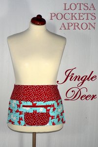 Christmas Vendor Apron with zipper pocket, Jingle Deer 6 pocket apron, Holiday Teacher, Waitress, Daycare Apron