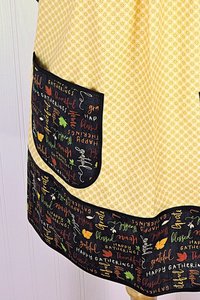 SHIPS FAST~ Thanksgiving Hostess Apron, Happy Gatherings Pinafore with no ties, relaxed fit smock with pockets fits L/XL/2X, ready to ship