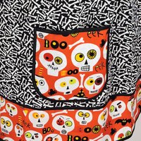 SHIPS FAST~ Bonehead Halloween Pinafore Apron with no ties, relaxed fit smock with pockets, skulls + bones apron fits L/XL/2X, Ready to Ship