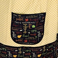 SHIPS FAST~ Thanksgiving Hostess Apron, Happy Gatherings Pinafore with no ties, relaxed fit smock with pockets fits L/XL/2X, ready to ship
