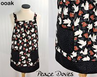 Peace Doves Pinafore with no ties, relaxed fit smock with pockets fits L/XL/2X, Christmas baking apron ready to ship now