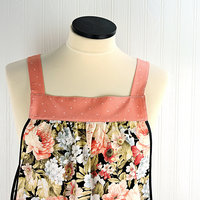 Peachy Floral Pinafore with no ties, relaxed fit smock with pockets, made to order XS to 5X plus size, pretty flower apron