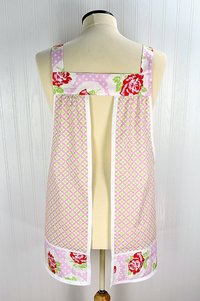 SHIPS FAST ~ Lulu Roses on Pink Plaid Pinafore with no ties, relaxed fit smock with pockets, Valentine Apron (fits L/XL/2X) Ready to Ship