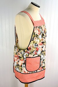 Peachy Floral Pinafore with no ties, relaxed fit smock with pockets, made to order XS to 5X plus size, pretty flower apron