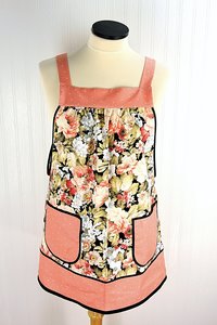 Peachy Floral Pinafore with no ties, relaxed fit smock with pockets, made to order XS to 5X plus size, pretty flower apron