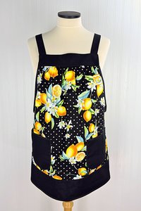 Lemon Fresh Pinafore Apron with no ties, relaxed fit smock apron made to order XS to 5X, spring & summer retro apron, colorful citrus apron