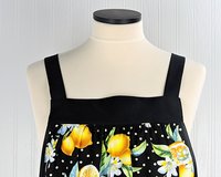 Lemon Fresh Pinafore Apron with no ties, relaxed fit smock apron made to order XS to 5X, spring & summer retro apron, colorful citrus apron