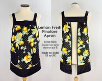 Lemon Fresh Pinafore Apron with no ties, relaxed fit smock apron made to order XS to 5X, spring & summer retro apron, colorful citrus apron