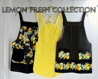Lemon Fresh Pinafore Apron with no ties, relaxed fit smock apron made to order XS to 5X, spring & summer retro apron, colorful citrus apron
