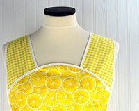 Lemon Slices & Gingham 50s Smock Apron, relaxed fit "H-back" doesn't touch neck, "first sample" fits L/XL, ready to ship