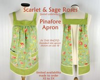 Scarlet & Sage Roses (in POND colorway) Pinafore Apron with no ties, relaxed fit smock with pockets, made to order XS - 5X