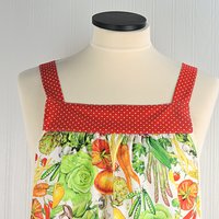 Veggie Patch Pinafore with no ties, relaxed fit smock with pockets, garden harvest kitchen apron, 3 sizes made to order, XS to 5X plus size
