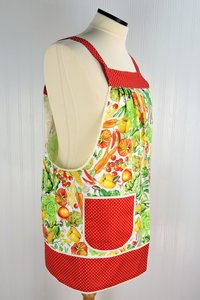Veggie Patch Pinafore with no ties, relaxed fit smock with pockets, garden harvest kitchen apron, 3 sizes made to order, XS to 5X plus size