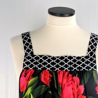 Red Tulips Pinafore Apron with no ties, plus size smock apron with pockets, Standard Size (fits L/XL/2X) ready to ship now