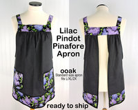 SHIPS FAST ~ Lilac Pindot Pinafore Apron with no ties, relaxed fit smock with pockets, spring floral apron fits L/XL/2X, ready to ship