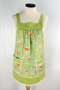 Scarlet & Sage Roses (in POND colorway) Pinafore Apron with no ties, relaxed fit smock with pockets, made to order XS - 5X