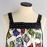 Catfinity Pinafore Apron with no ties, relaxed fit smock with pockets, cat lover apron made to order XS to 5X Plus Size
