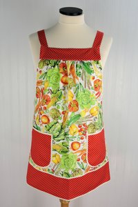 Veggie Patch Pinafore with no ties, relaxed fit smock with pockets, garden harvest kitchen apron, 3 sizes made to order, XS to 5X plus size