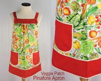 Veggie Patch Pinafore with no ties, relaxed fit smock with pockets, garden harvest kitchen apron, 3 sizes made to order, XS to 5X plus size