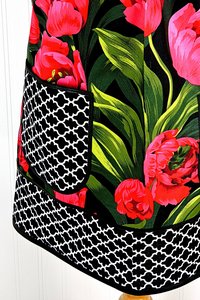 Red Tulips Pinafore Apron with no ties, plus size smock apron with pockets, Standard Size (fits L/XL/2X) ready to ship now