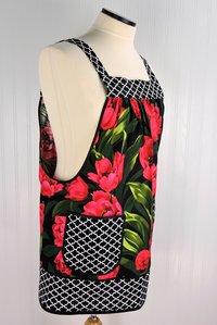 Red Tulips Pinafore Apron with no ties, plus size smock apron with pockets, Standard Size (fits L/XL/2X) ready to ship now