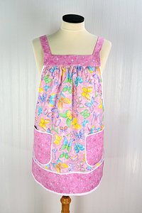 Pink Glitzy Butterflies Pinafore with no ties, relaxed fit smock apron with pockets, colorful with a bit of sparkle XS -5X