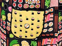 I Love Sushi Pinafore Apron with no ties, Japanese bento box on gray, relaxed fit smock with pockets fits L/XL/2X, Ready to Ship