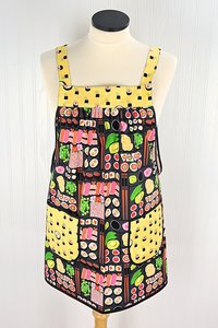 I Love Sushi Pinafore Apron with no ties, Japanese bento box on gray, relaxed fit smock with pockets fits L/XL/2X, Ready to Ship