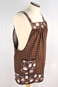 SHIPS FAST~ Coffee Time Pinafore with no ties, relaxed fit smock with pockets, barista apron, standard size fits L-XL-2X, ready to ship