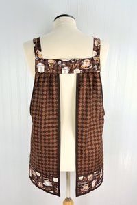 SHIPS FAST~ Coffee Time Pinafore with no ties, relaxed fit smock with pockets, barista apron, standard size fits L-XL-2X, ready to ship