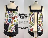 Catfinity Pinafore Apron with no ties, relaxed fit smock with pockets, cat lover apron made to order XS to 5X Plus Size