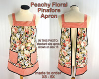 Peachy Floral Pinafore with no ties, relaxed fit smock with pockets, made to order XS to 5X plus size, pretty flower apron