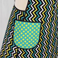 Mini Chic Chevron in Lagoon, Retro 50s Smock Apron with pockets, relaxed fit with no neck ties (H-back apron) made to order XS to 4X