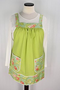 SHIPS FAST~ Scarlet & Sage Roses Pinafore Apron with no ties, relaxed fit smock with pockets, standard size apron fits L/XL/2X