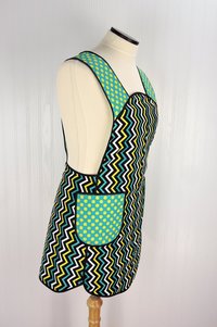 Mini Chic Chevron in Lagoon, Retro 50s Smock Apron with pockets, relaxed fit with no neck ties (H-back apron) made to order XS to 4X