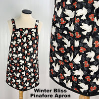 Winter Bliss Peace Doves Pinafore with no ties, relaxed fit smock with pockets fits L/XL/2X, Christmas apron ready to ship