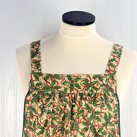 SHIPS FAST~ Holly & Ribbon Pinafore with no ties, relaxed fit smock with pockets fits L/XL/2X, Christmas baking apron, one of a kind