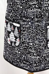 SHIPS FAST~ Silent Night Holiday Script Pinafore with no ties, Relaxed Fit Smock with pockets, Standard Size fits L/XL/2X, Christmas apron
